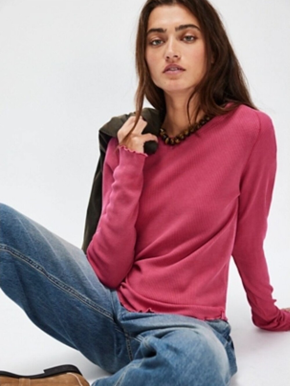 Free People Easy Does It Long Sleeve Tee ~ Raspberry